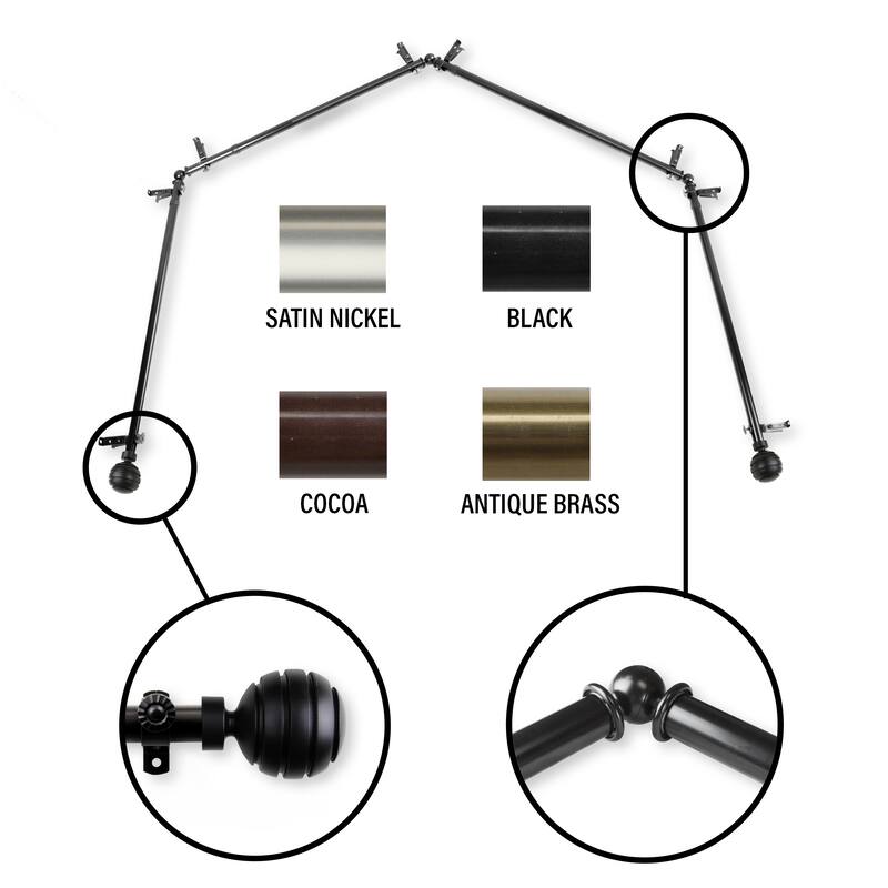 InStyleDesign Piper 4-Sided Bay Window Curtain Rod - Black - 28-48 inches per side