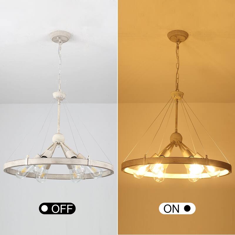 6-Light Dimmable Sputnik Chandelier, Farmhouse Wagon Wheel Chandelier for Dining Room Living Room Bedroom Kitchen