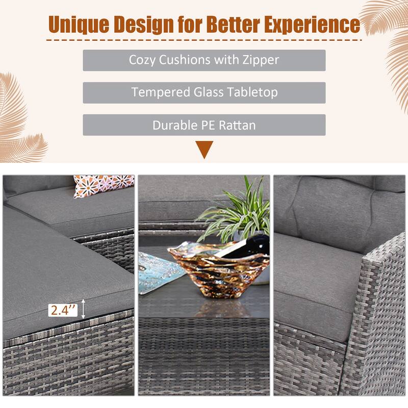 4 PCS Patio Wicker Furniture Set Outdoor Conversation Set with Table