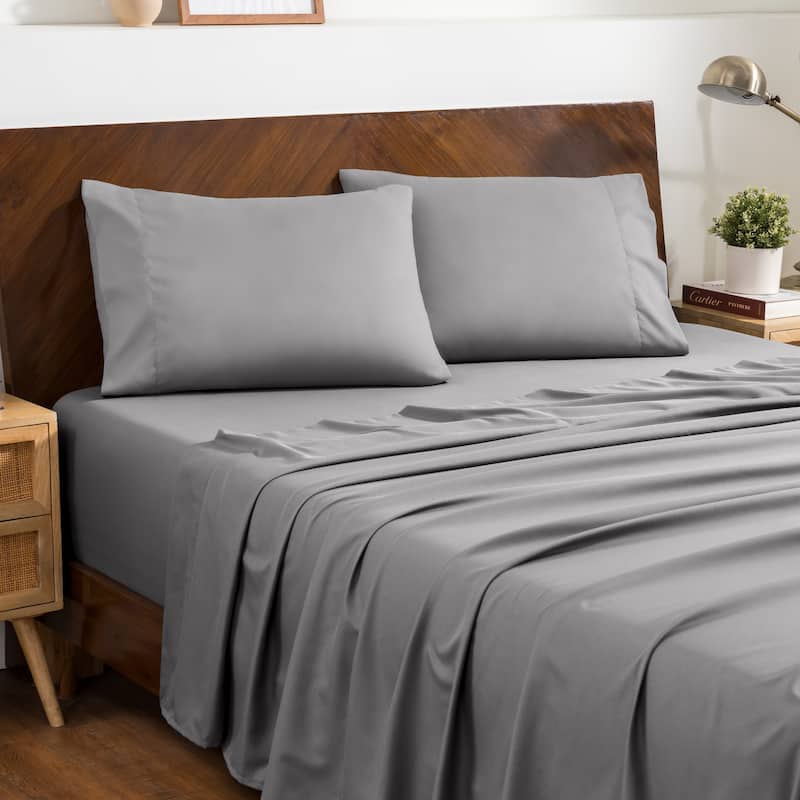 Bare Home Microfiber Sheet Set with Envelope Pillowcases - Split Head Flex King - Light Grey