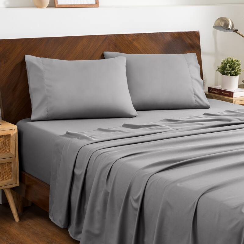Bare Home Microfiber Sheet Set with Envelope Pillowcases - King - Light Grey