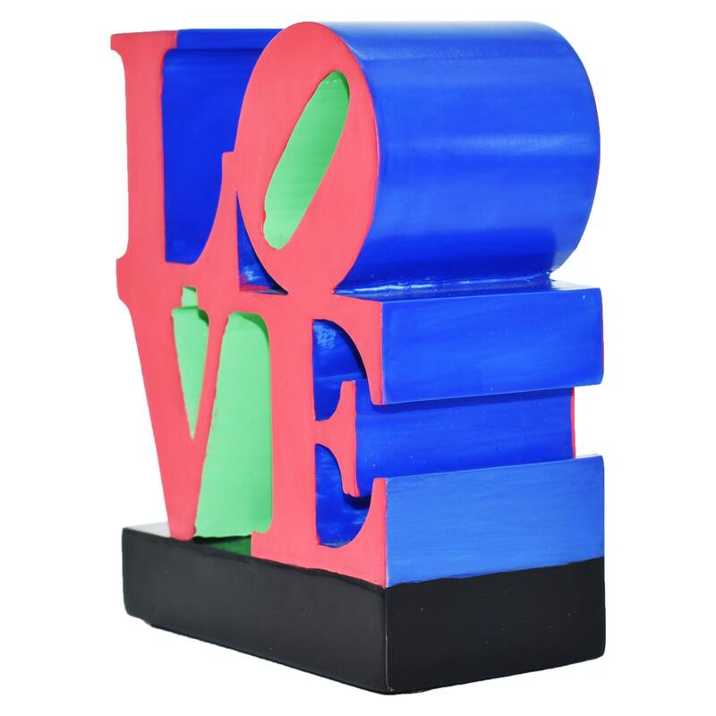 HomeRoots 4" Red Blue Green And Black Resin Love Tabletop Sculpture - 3.50 in. x 4.00 in. x 1.50 in.