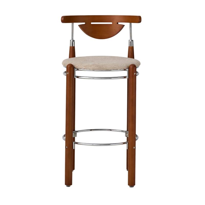 Pasargad Home Nikko Bar Stool Set of 2, Beige/Brown - W17.7"xD18.1"xH35"