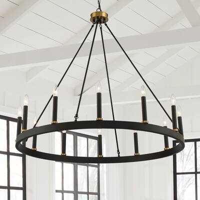 Acroma 12 Light 40In Modern Farmhouse Wagon Wheel Chandelier Dimmable for Foyer Kitchen Livingroom Bedroom Dining-UL