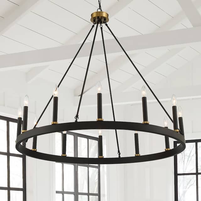 Acroma 12 Light 40 In Modern Farmhouse Wagon Wheel Chandelier-UL