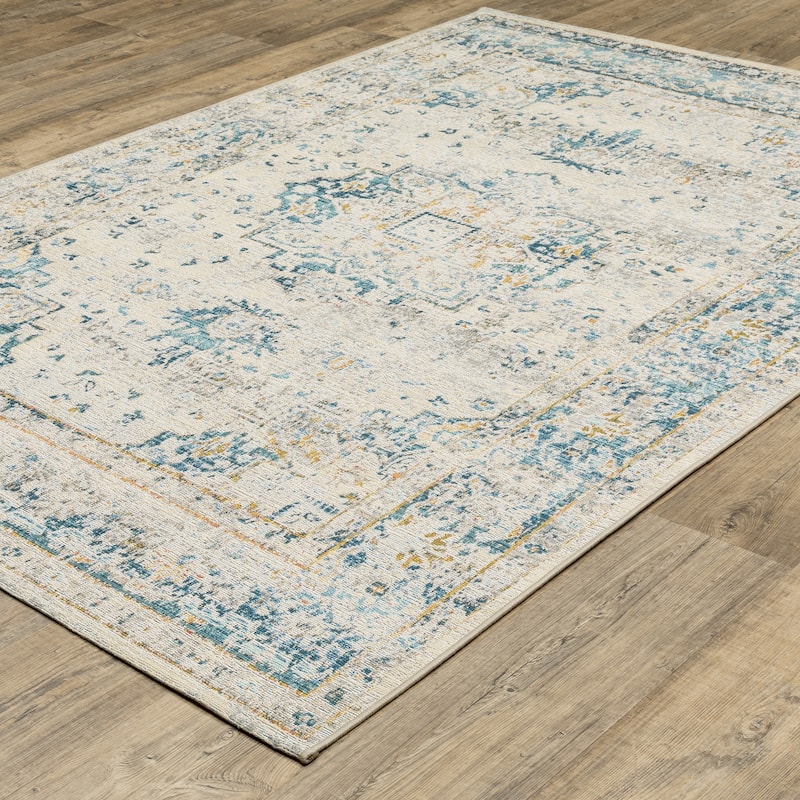 Style Haven Nova Vintage Center Medallion Grey/Teal Area Rug