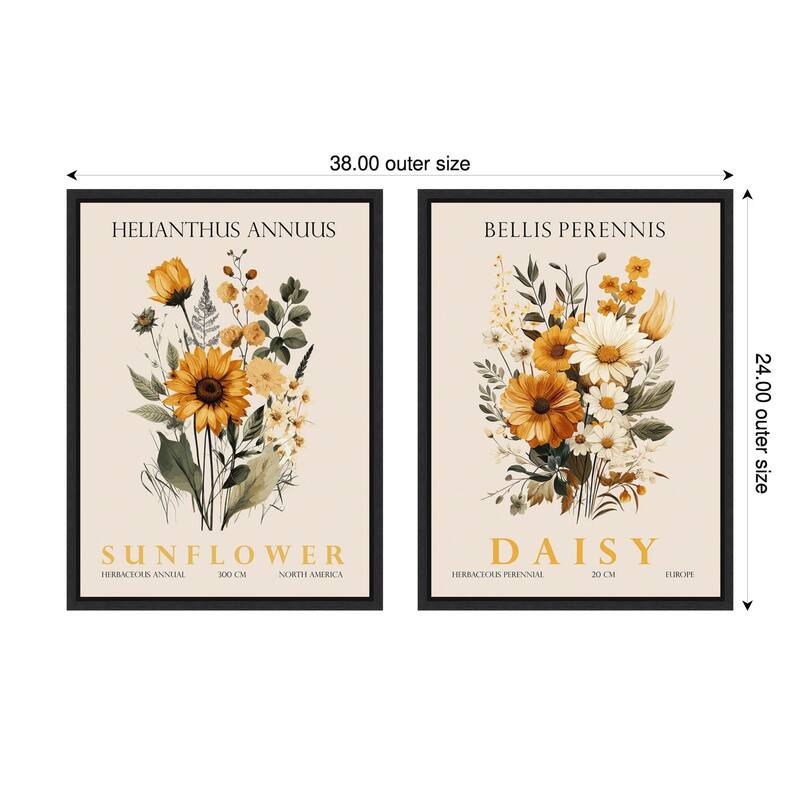 Amanti Art Vintage Sunflower & Daisy 2 Piece by Christopher Giampietro Framed Canvas Wall Art - Black