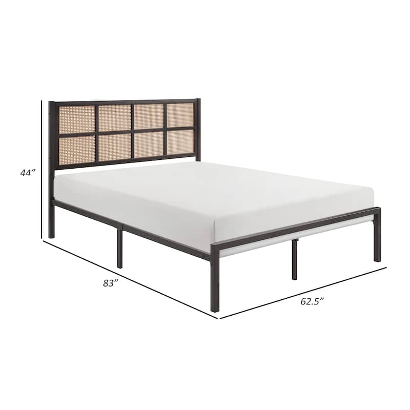 Annie Queen Platform Bed, Framed Faux Cane Panel Headboard, Dark Bronze