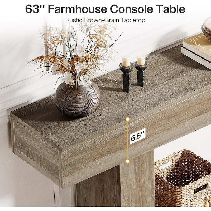 63 Inches Farmhouse Console Table with U-Shaped Base