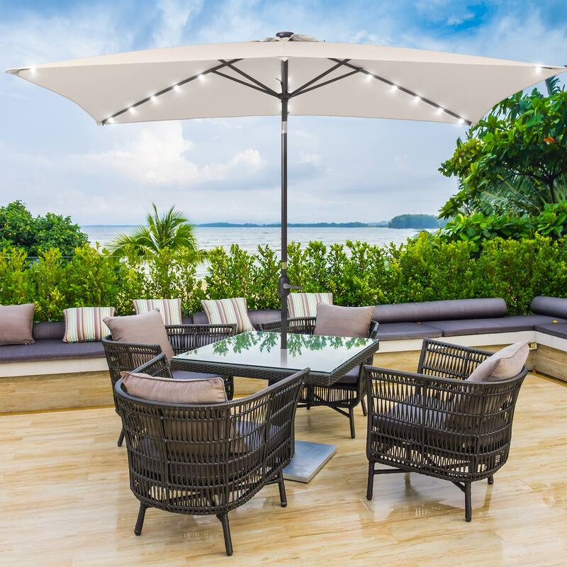 LIVOOSUN LED 10 x 6.5Ft Patio Table Umbrellas Outdoor Market Umbrella with Aluminium/Steel Pole, UV-Resistant Canopy - Beige