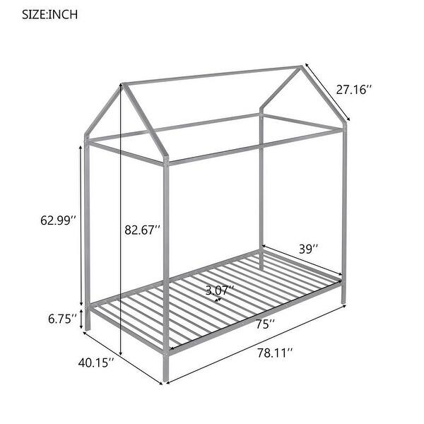 dimension image slide 0 of 5, House Bed Frame Twin Size, Metal Platform Bed Floor Bed for Kids