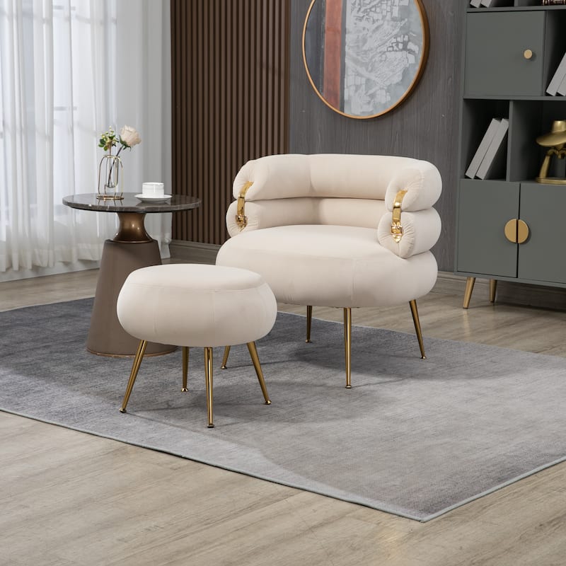 Velvet Upholstered Tubulous Accent Chair With Ottoman