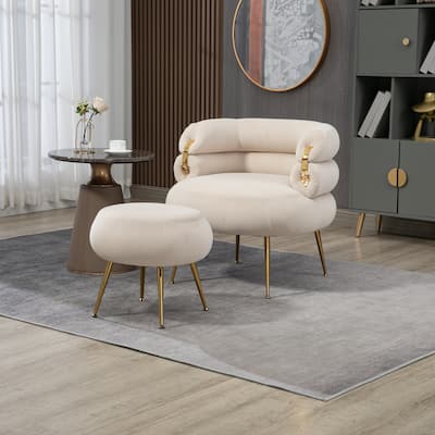 Velvet Upholstered Tubulous Accent Chair With Ottoman