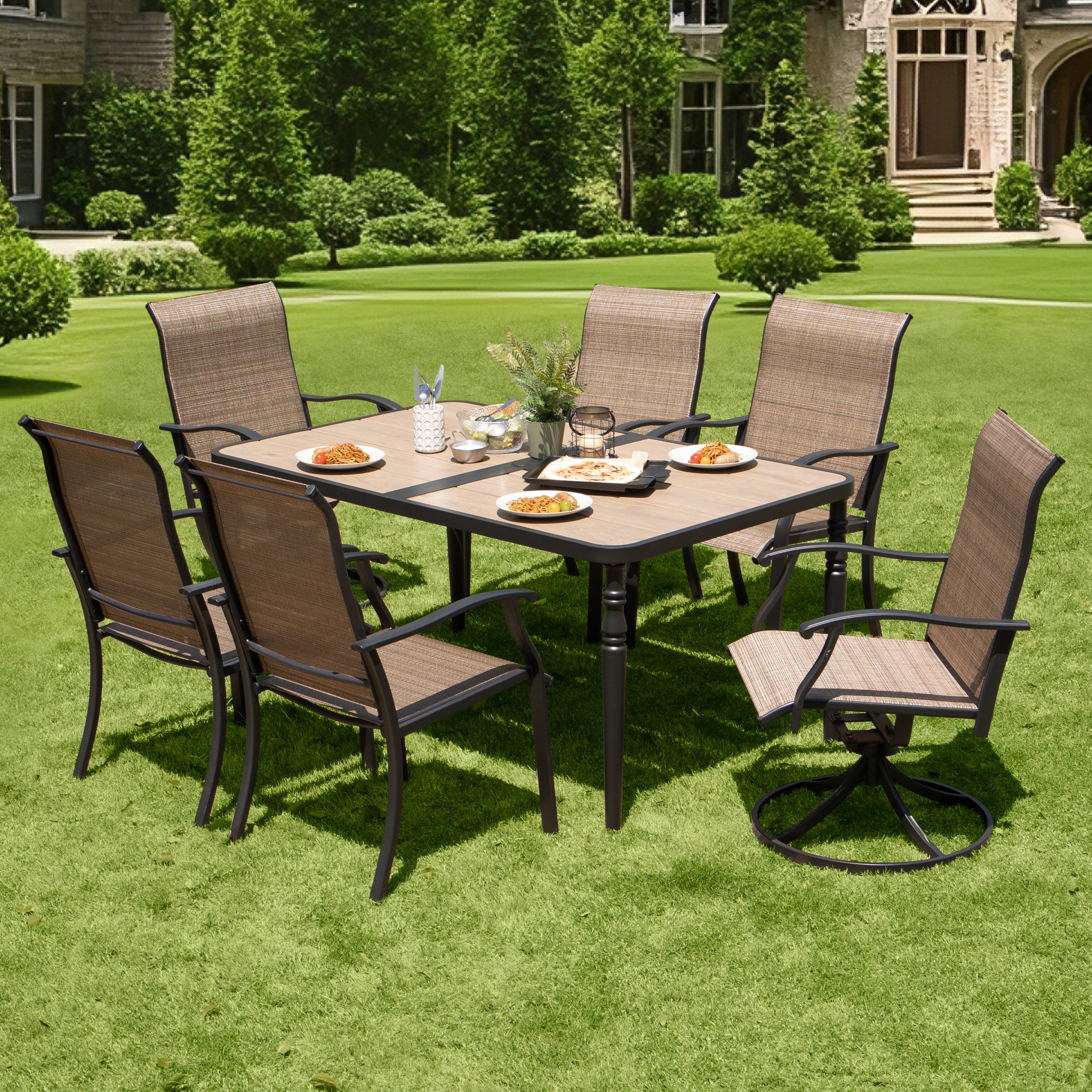 Nuu Garden Outdoor Dining Set of 7, Textilene Chairs and Rectangle Metal Dining Table