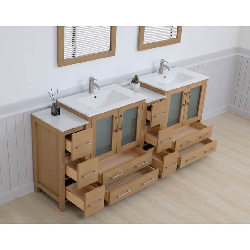Vanity Art 84" Double Sink Bathroom Vanity Set 10 Dove-Tailed Drawers 4 Cabinets 2 Shelves, Soft-Closing Doors with Free Mirror