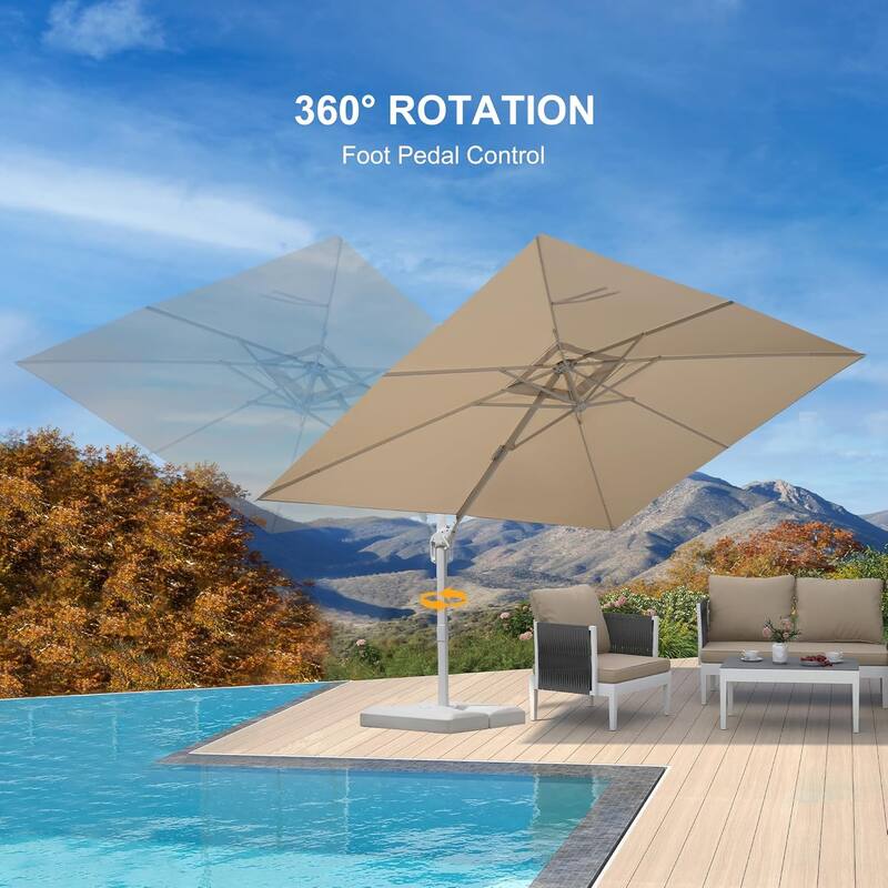 PURPLE LEAF White Cantilever Patio Umbrella with 360 Degree Rotation With Base