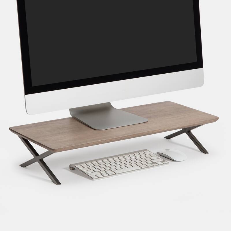 Jani Wood Monitor Stand Riser Desk - Ergonomic Design Stand, Desktop Organizer Table for Home, Office Workspace, Gaming Desk - Brown