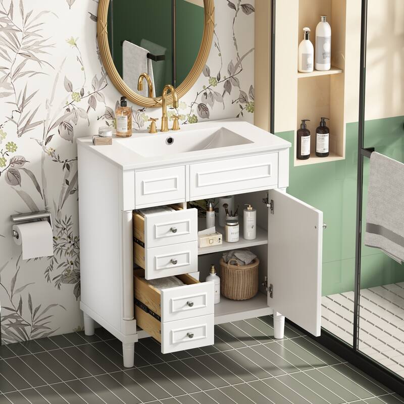 30" Bathroom Vanity with Sink, Freestanding Bathroom Storage Vanity Cabinet w/Soft-Closing Door, Bathroom Cabinet with 2 Drawers