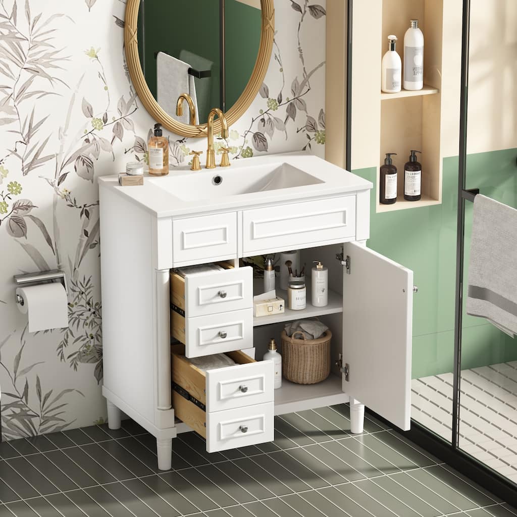 Bathroom Vanity with Sink, Freestanding Bathroom Cabinet, Storage Cabinet with 2 Drawers & Soft-Closing Door & Ajustable Shelf