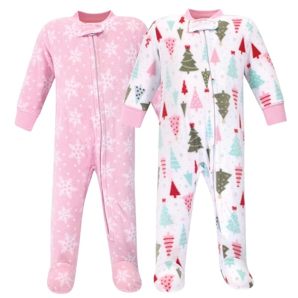 slide 1 of 1, Hudson Baby Infant Girl Fleece Zipper Sleep and Play 2pk, Sparkle Trees 0-3 Months - Sparkle Trees