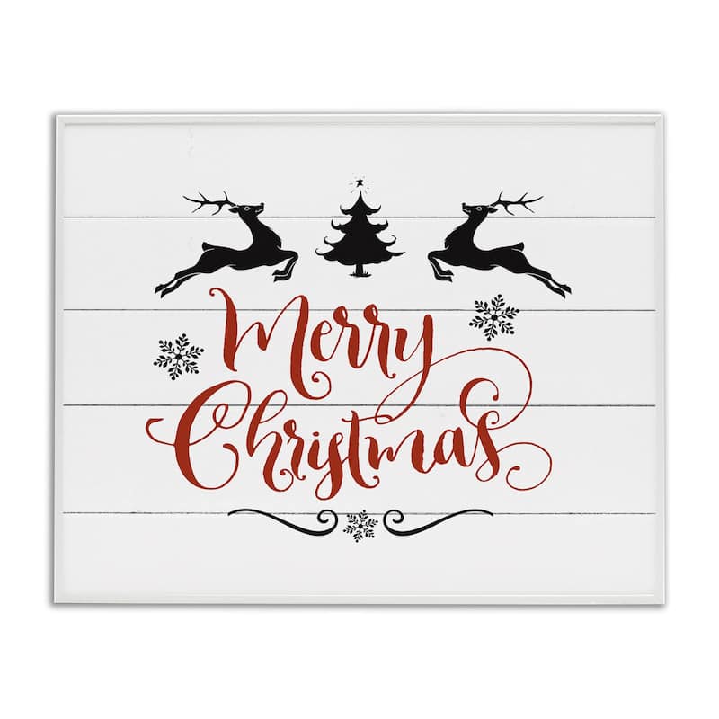 Stupell Merry Christmas Reindeer Black White and Red Framed Art, Design By Artist Lettered and Lined