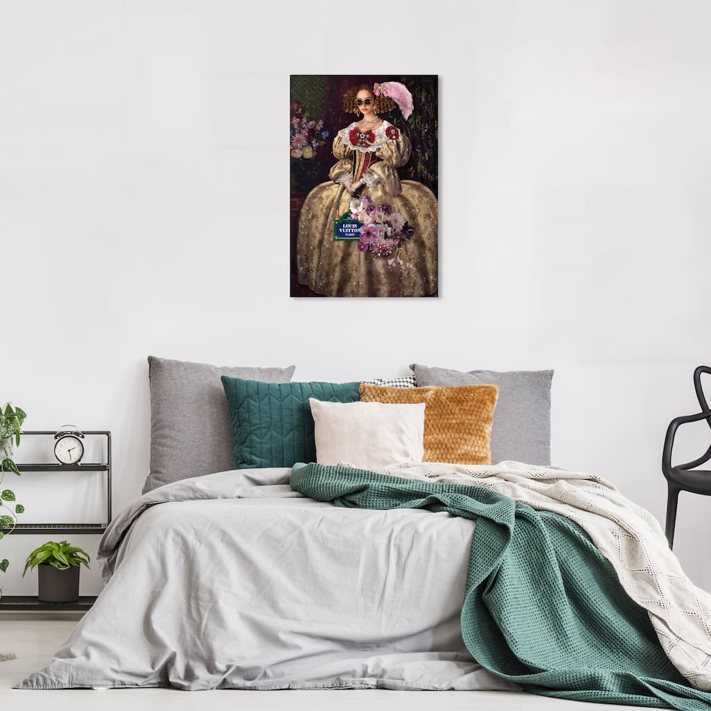 Wynwood Studio Canvas Fashion and Glam Glamorous Louise Gold and Dark Green Glam Wall Art Canvas Print