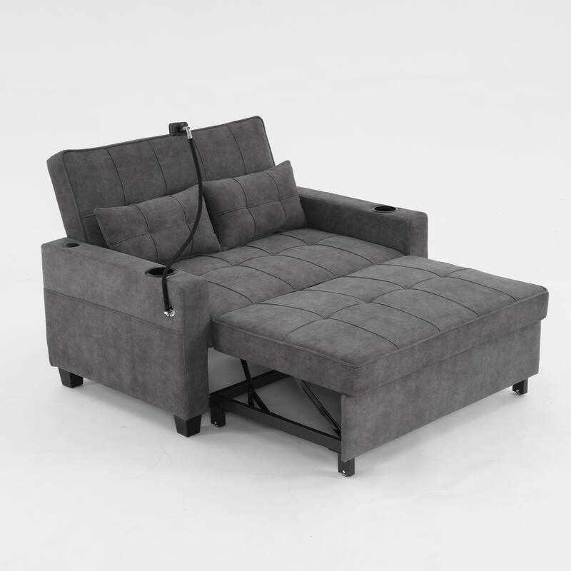 3-in-1 Pull Out Convertible Sleeper Chair with USB Ports