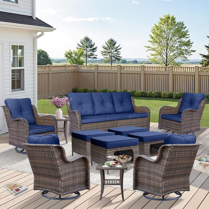 11 Piece Outdoor Wicker Patio Conversation Swivel Chairs Furniture Set