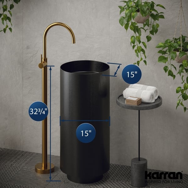 dimension image slide 1 of 3, Karran Cinox Stainless Steel Round Pedestal Sink