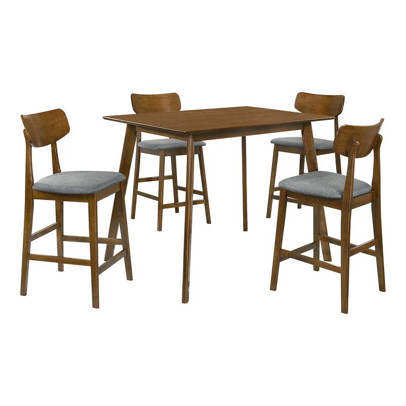 5-piece Wooden Counter Height Dining Set in Walnut and Grey - Walnut/Grey
