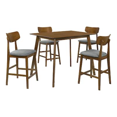 5-piece Wooden Counter Height Dining Set in Walnut and Grey