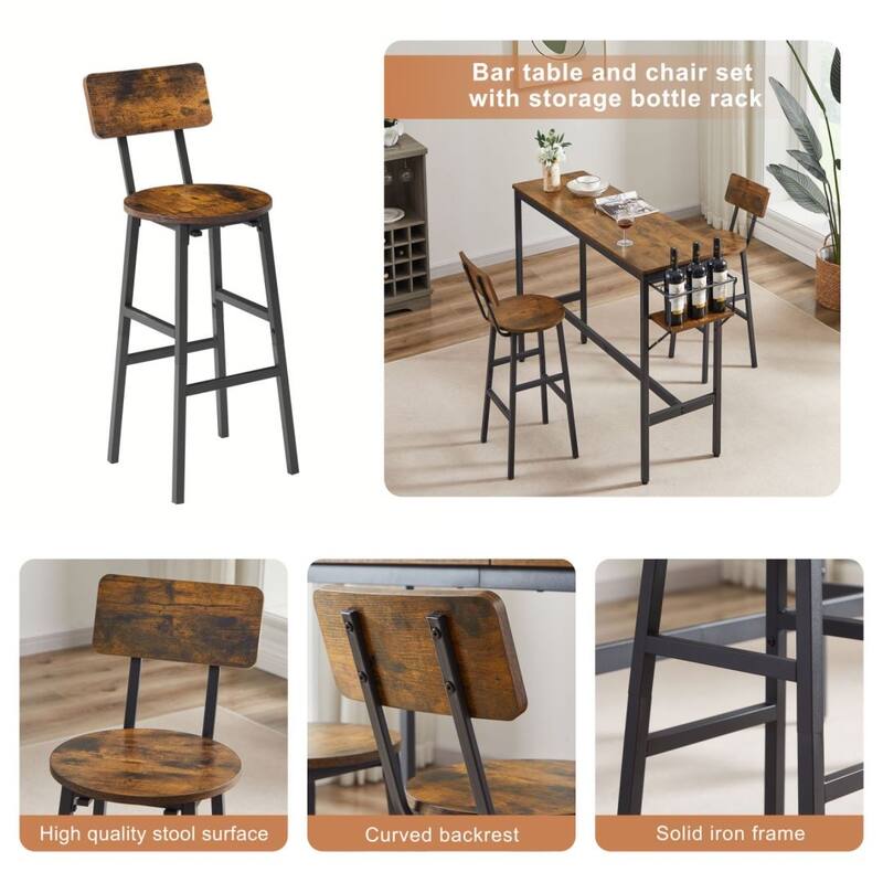 Bar Table Set with wine bottle storage rack Rustic Brown 47.24'' L x 15.75'' W x 35.43'' H