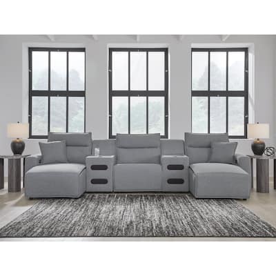 Signature Design by Ashley Modmax Gray 5-Piece Power Reclining Sectional with Chaise - 152" W x 63" D x 41" H