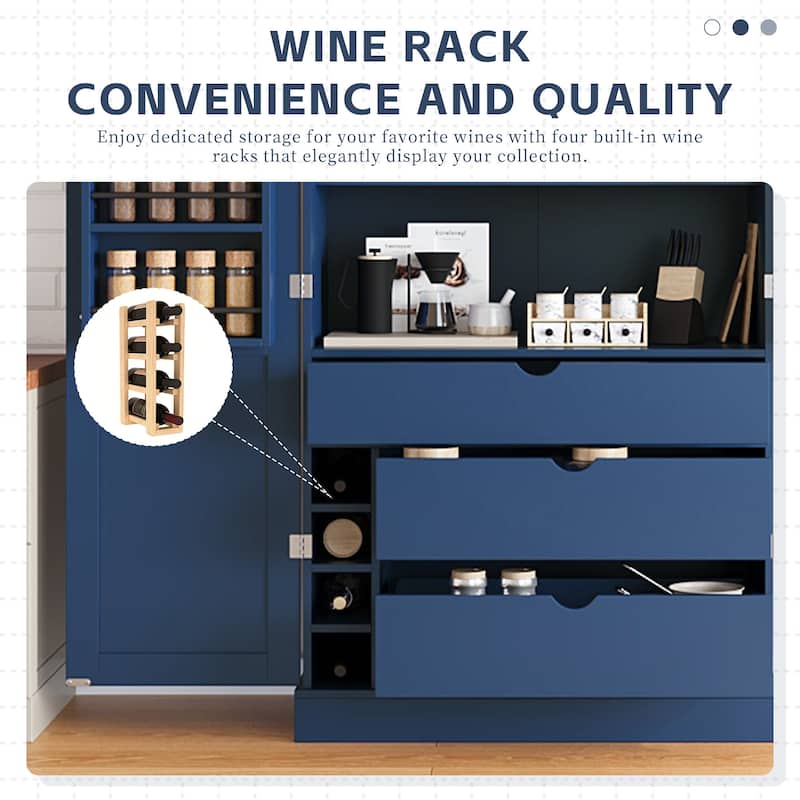 77" Tall Modern Shaker Kitchen Pantry with Wine Rack, Freestanding Storage Cabinet with Drawers & Door Shelves