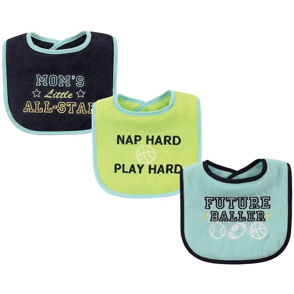 slide 1 of 1, Luvable Friends Baby Boy Cotton Drooler Bibs with Fiber Filling 3pk, Sports, One Size - Sports - One Size One Size - Sports