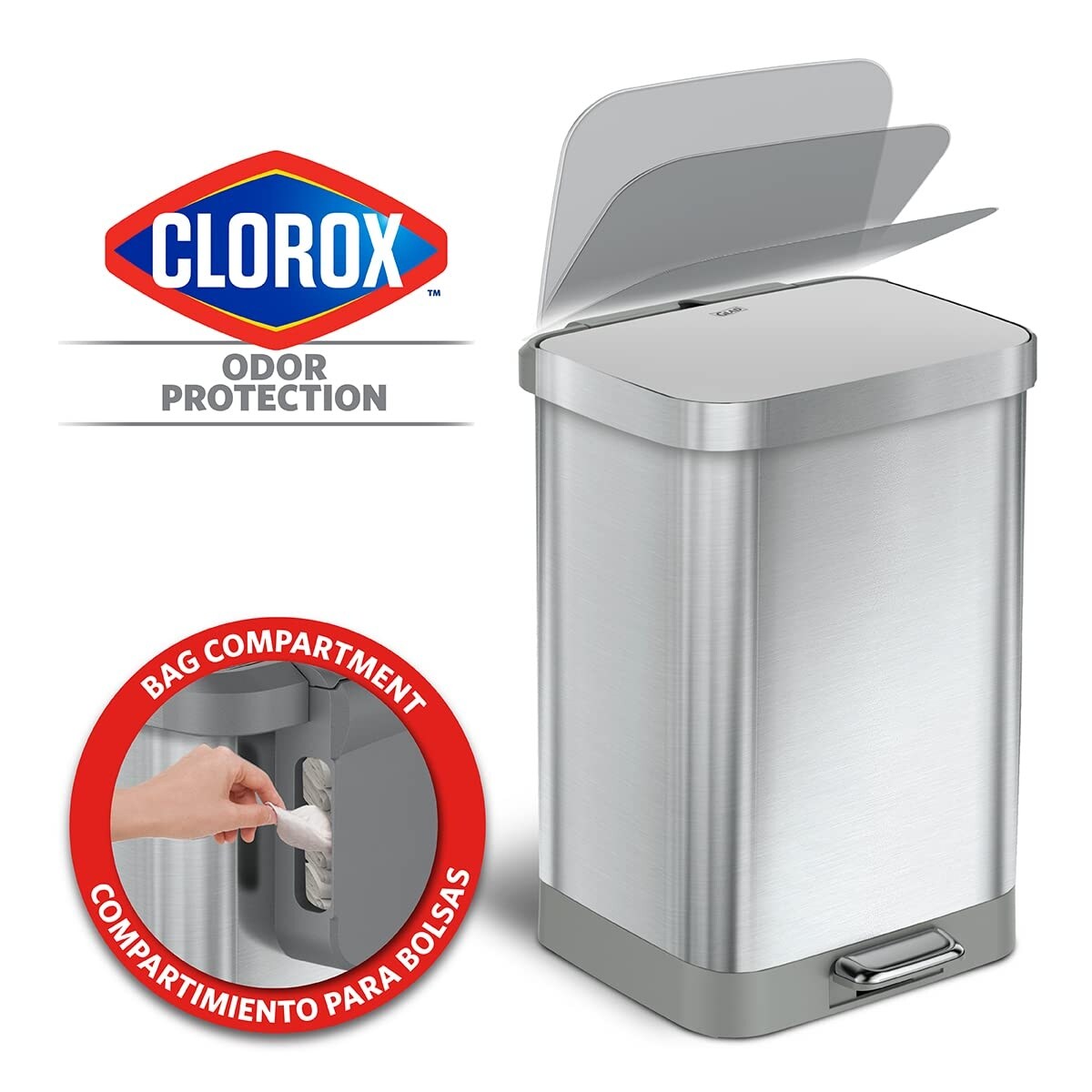Stainless Steel Step Trash Can with Odor Protection, Kitchen