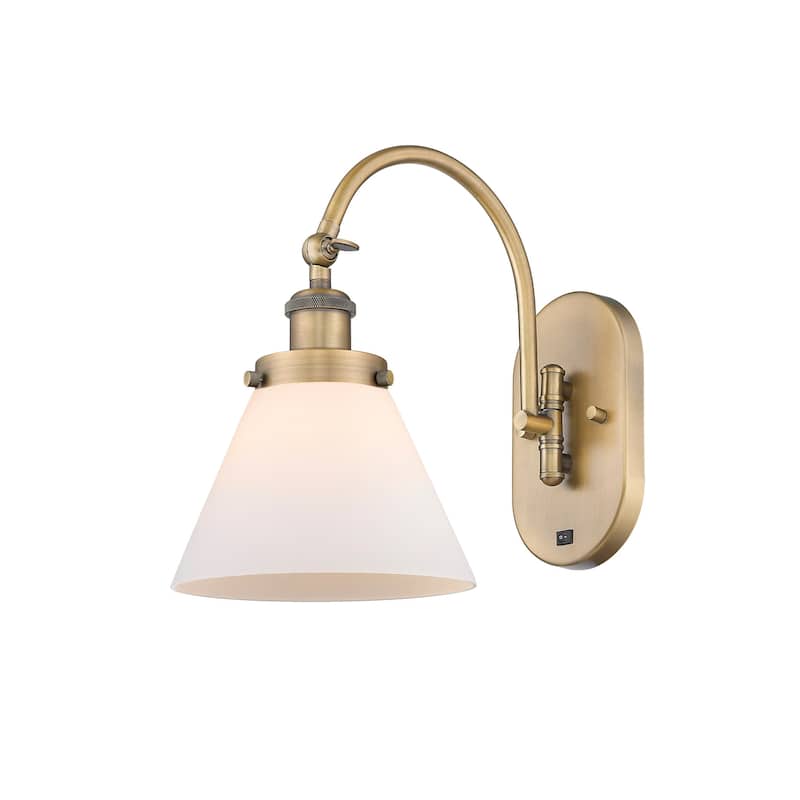 Innovations Lighting 918-1W-13-8 Cone Sconce Cone 13" Tall Wall Sconce - Brushed Brass / Matte White