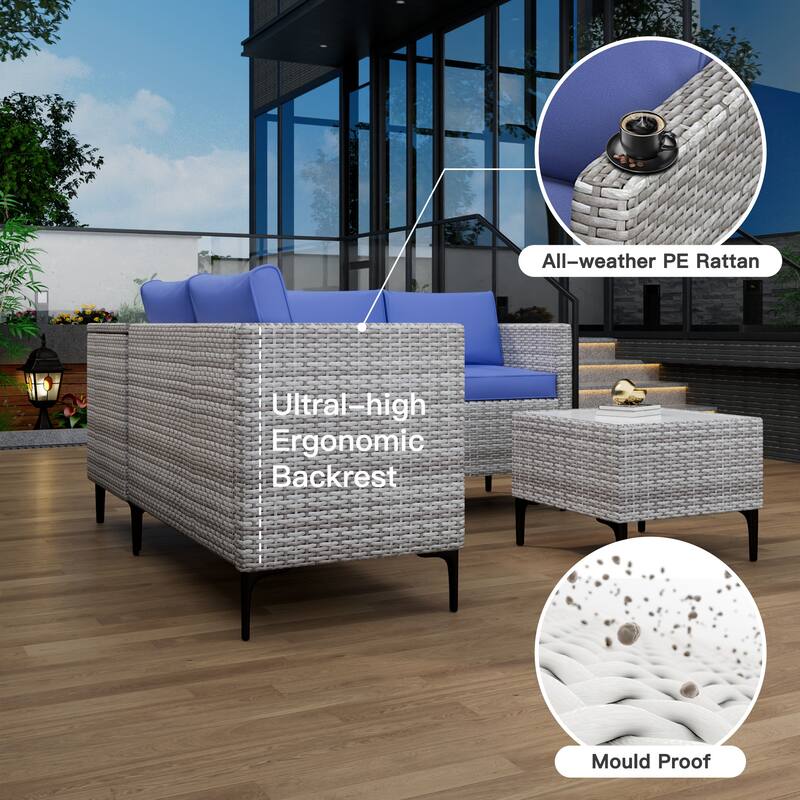 4-Piece Rattan Patio Set – Modular Sectional with Storage Box & Glass Table, Weather-Resistant for Outdoor Lounge,