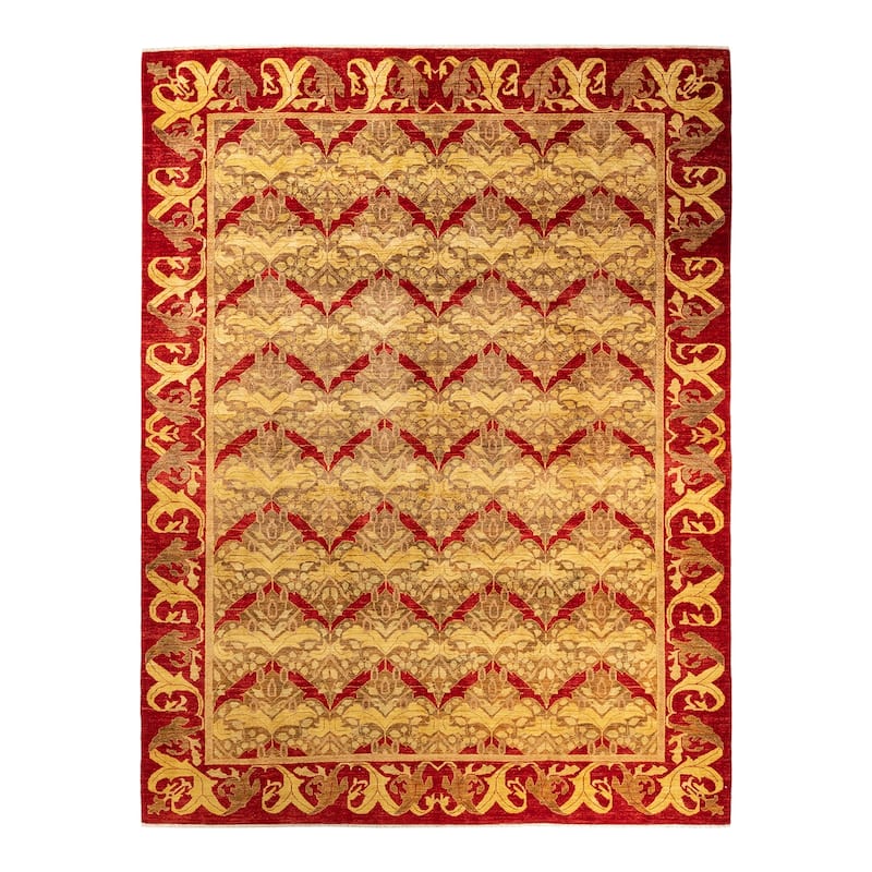 Overton Hand Knotted Wool Vintage Inspired Modern Contemporary Arts & Crafts Beige Area Rug - 9' 2" x 12' 0"