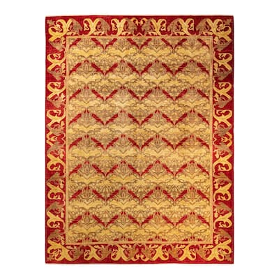 Overton Hand Knotted Wool Vintage Inspired Modern Contemporary Arts & Crafts Beige Area Rug - 9' 2" x 12' 0"