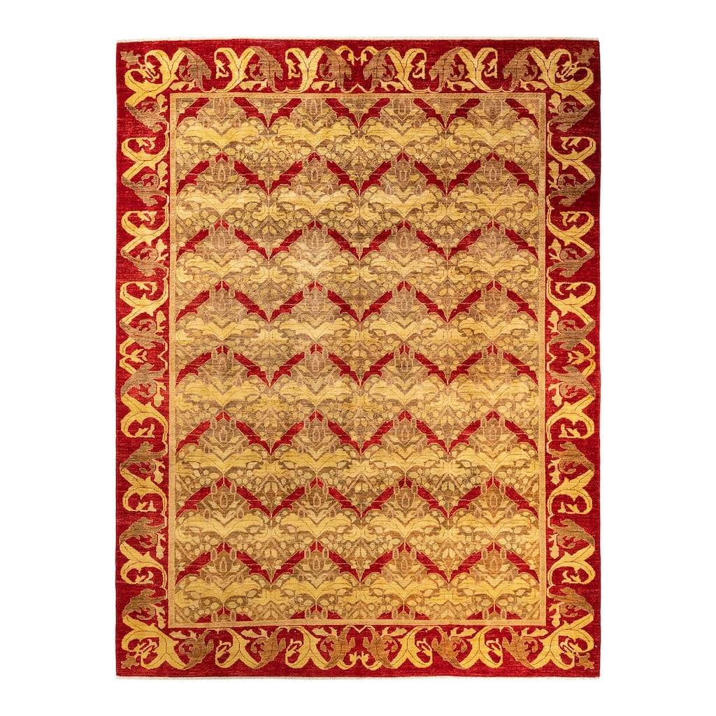 Overton Hand Knotted Wool Vintage Inspired Modern Contemporary Arts & Crafts Beige Area Rug - 9' 2" x 12' 0"