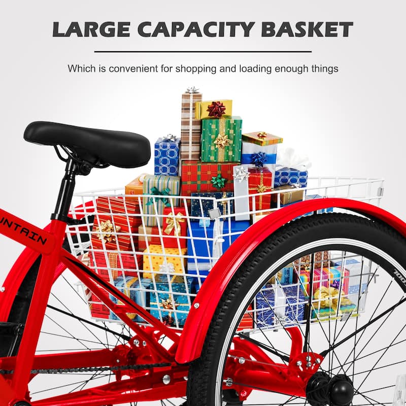 DoCred Mountain Tricycle 7 Speed 3 Wheel Bike with Basket