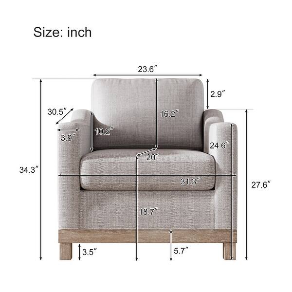 Gray Streamlined Accent Chair Linen Single Sofa Chair Lounge Chairs