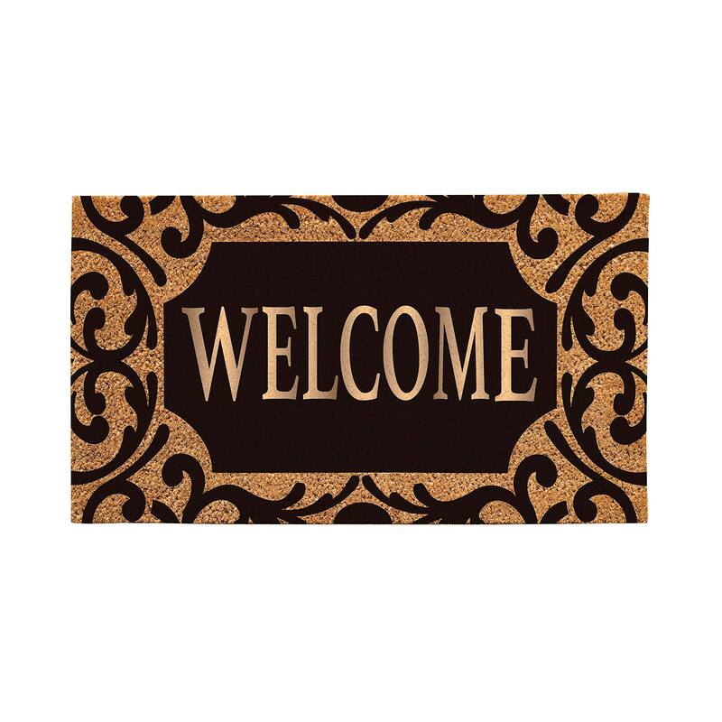 28 in. x 16 in. Scroll Metallic Welcome Rubber Inset Coir Mat