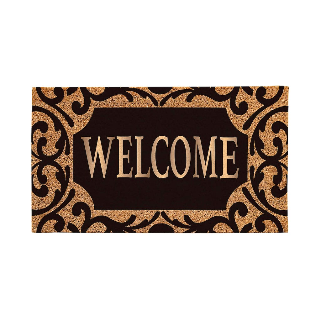 28 in. x 16 in. Scroll Metallic Welcome Rubber Inset Coir Mat