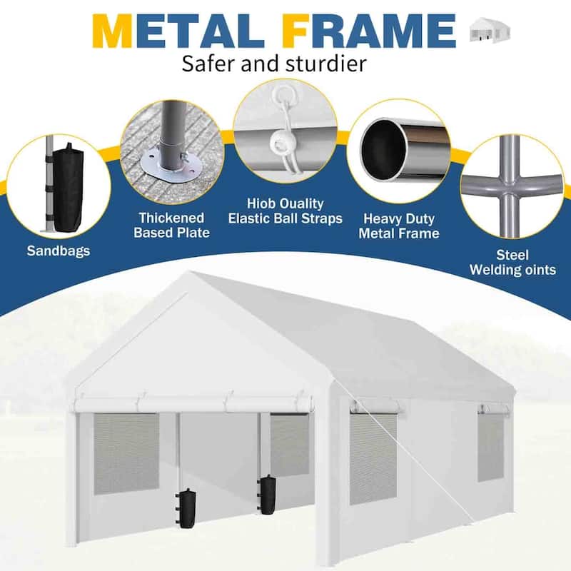 Futzca 12x20 ft Carport Canopy, Waterproof Outdoor Shelter with Sandbags