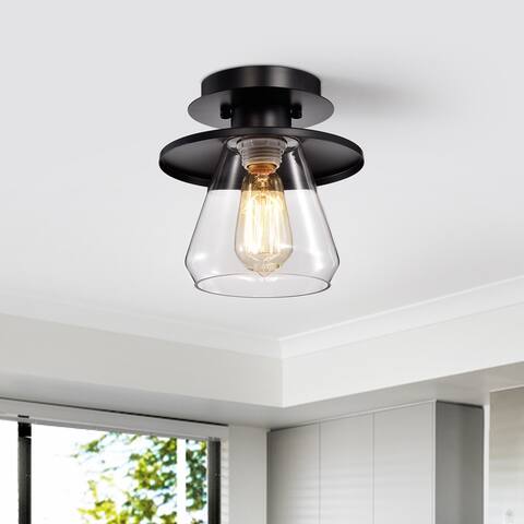 Tunney Matte Black 1-Light Clear Glass Shade Semi-Flush Mount
