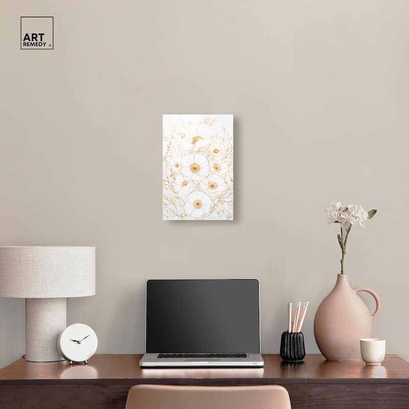 White and Gold Poppies II Acrylic by Art Remedy, Ready to Hang