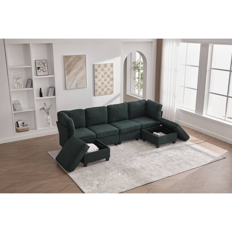 GDFStudio - Modular Polyester 6-Seat 113.39" Sectional with Storage Ottoman