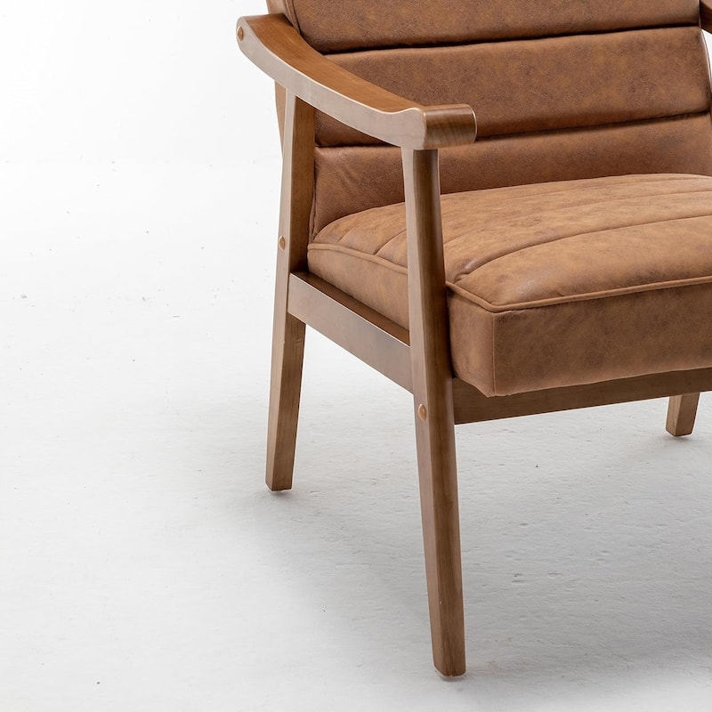 Mid Century Modern Accent Chair with Plush Foam, Leather-Look Microfiber Seat and Back Cushions